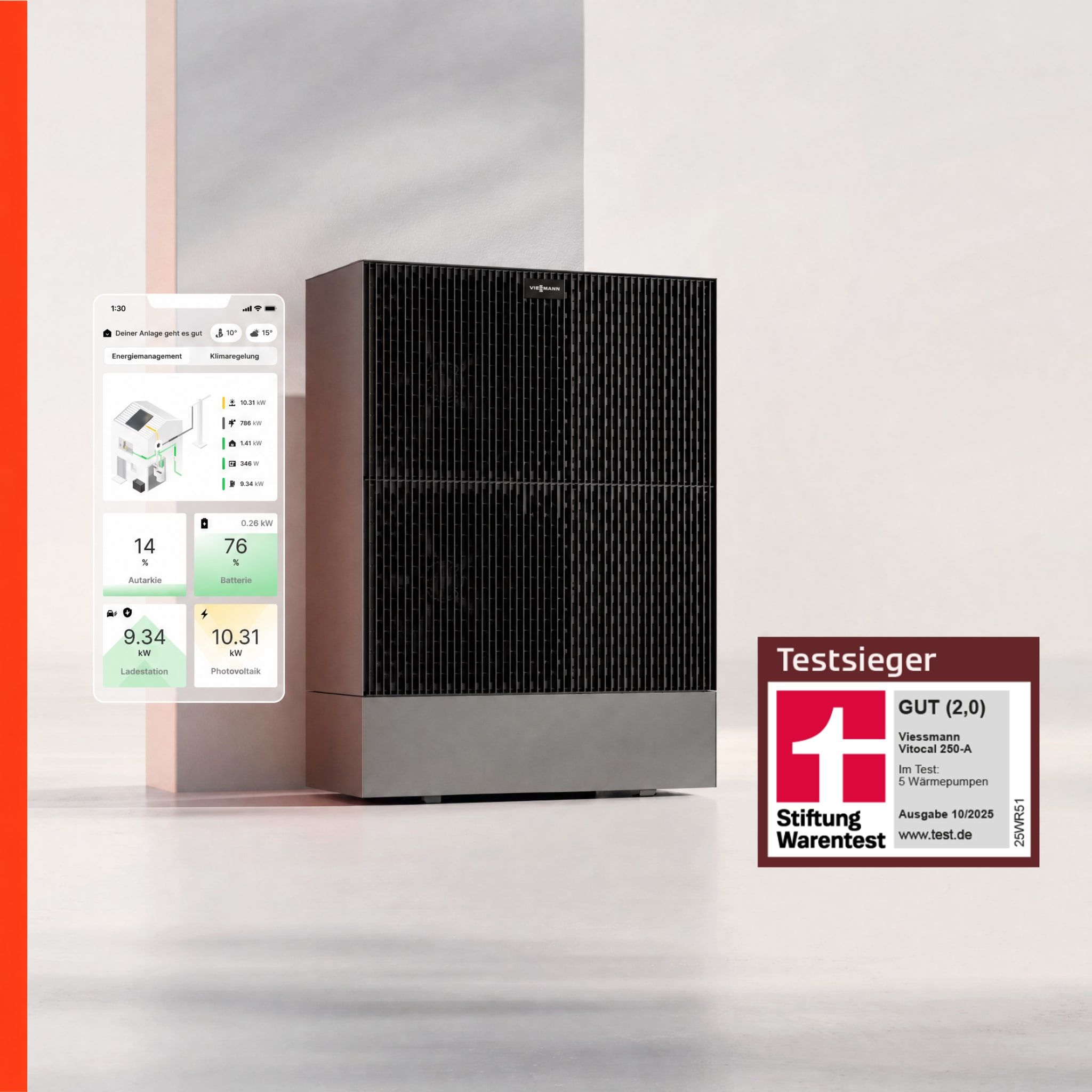 Viessmann Vitocal 250-A Außeneinheit mit Stiftung-Warentest-Siegel: Testsieger, GUT (2,0), Ausgabe 10/2025